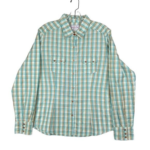 Panhandle Slim Women’s L Western Snap-Button Shirt – Green Plaid, NWT - Picture 1 of 11
